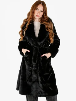 Made With Love Cappotto lungo da donna in ecopelliccia - nero