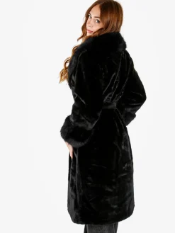 Made With Love Cappotto lungo da donna in ecopelliccia - nero