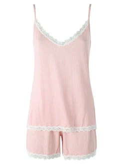 Magic Dream Pigiama corto da donna in fibre di bambù con pizzo - rosa