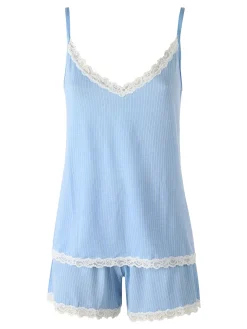 Magic Dream Pigiama corto da donna in fibre di bambù con pizzo - azzurro