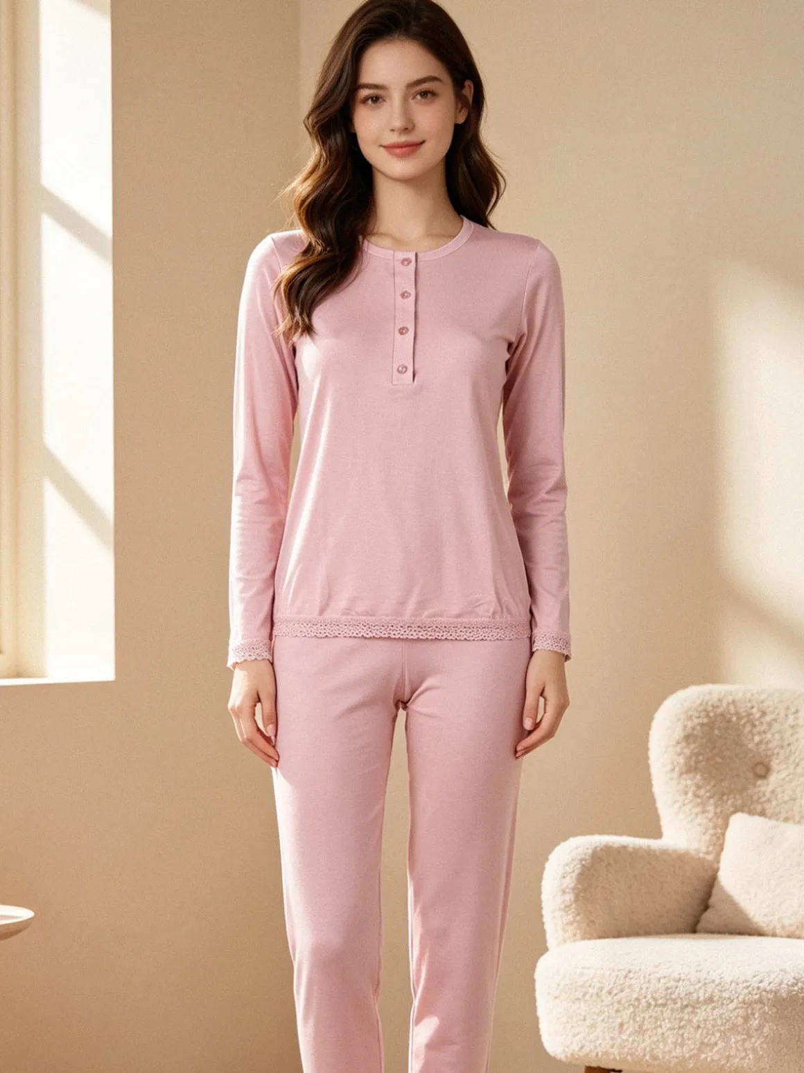 Magic Dream Pigiama lungo da donna girocollo con pizzo