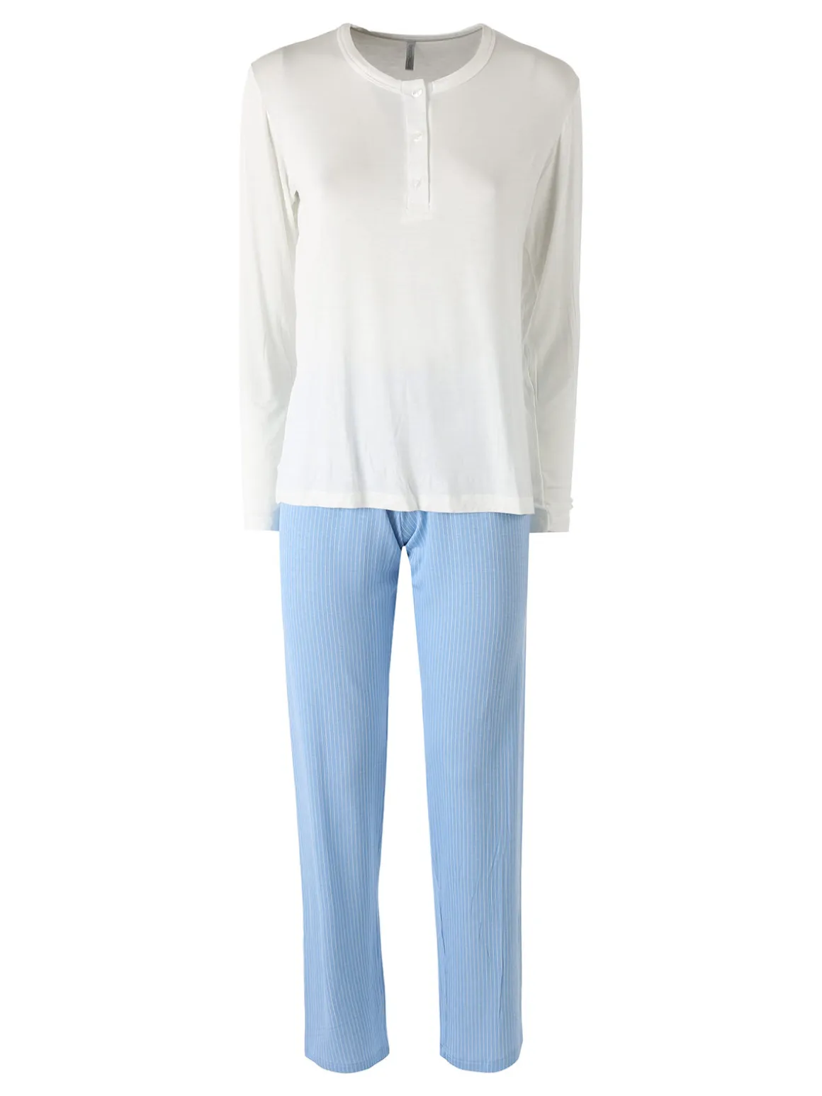 Magic Dream Pigiama lungo da donna in fibre di bambù con pantaloni a righe - bianco