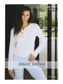 Magic Dream Pigiama lungo da donna in fibre di bambù con pantaloni a righe - bianco