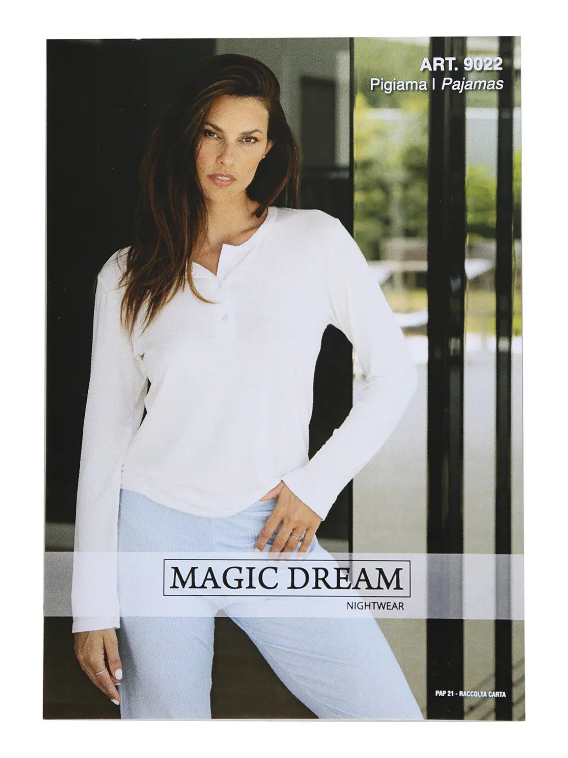 Magic Dream Pigiama lungo da donna in fibre di bambù con pantaloni a righe - bianco