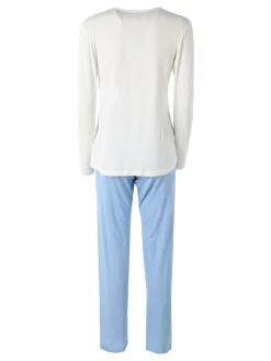 Magic Dream Pigiama lungo da donna in fibre di bambù con pantaloni a righe - bianco