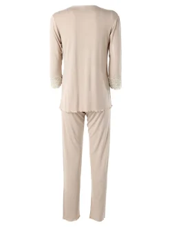 Magic Dream Pigiama lungo da donna in fibre di bambù con pizzo - naturale