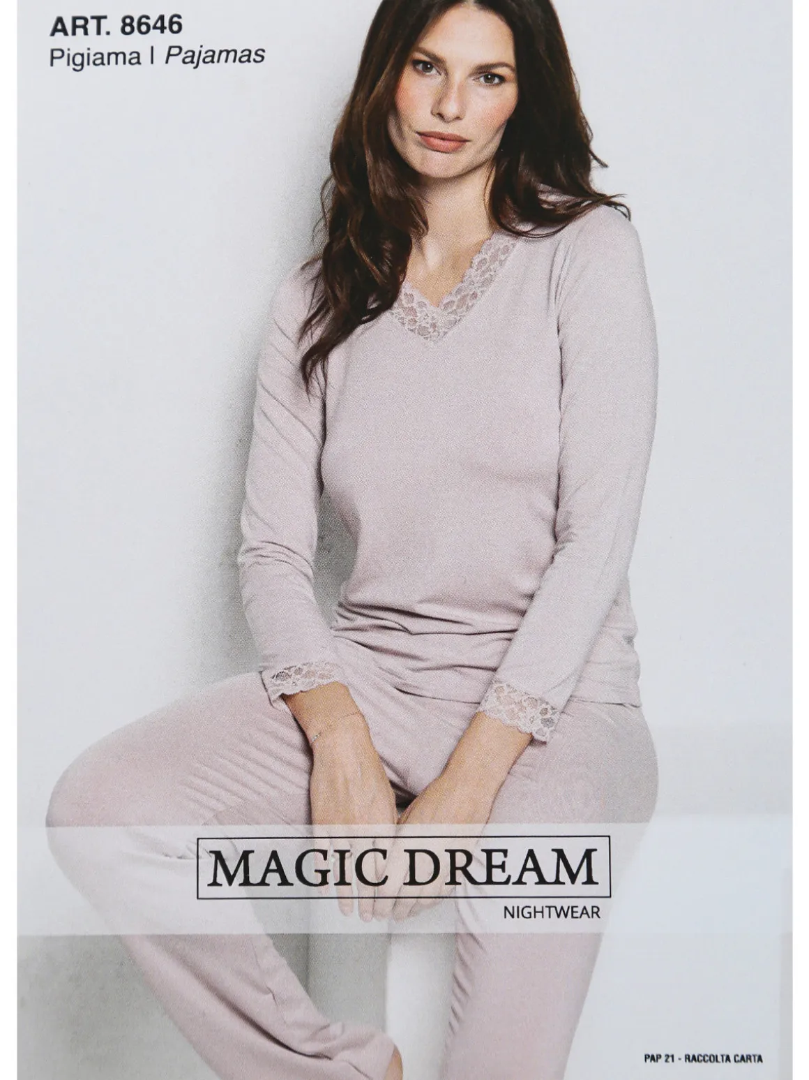 Magic Dream Pigiama lungo da donna con scollo a V in pizzo - taupe