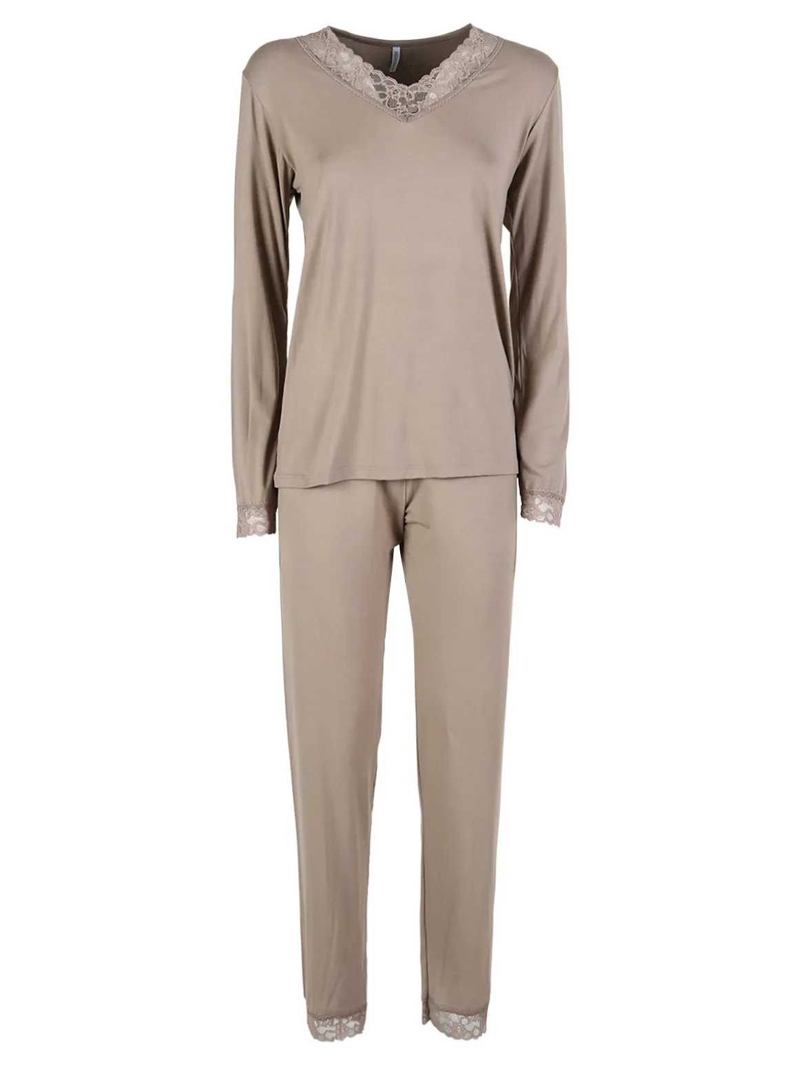 Magic Dream Pigiama lungo da donna con scollo a V in pizzo - taupe
