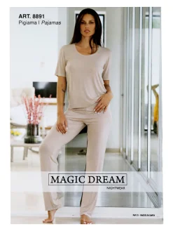Magic Dream Pigiama lungo da donna in fibra di bamboo a maniche corte - blu scuro