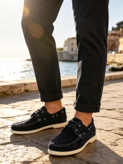 Marina Militare Mocassini da uomo in pelle scamosciata con lacci - blu scuro