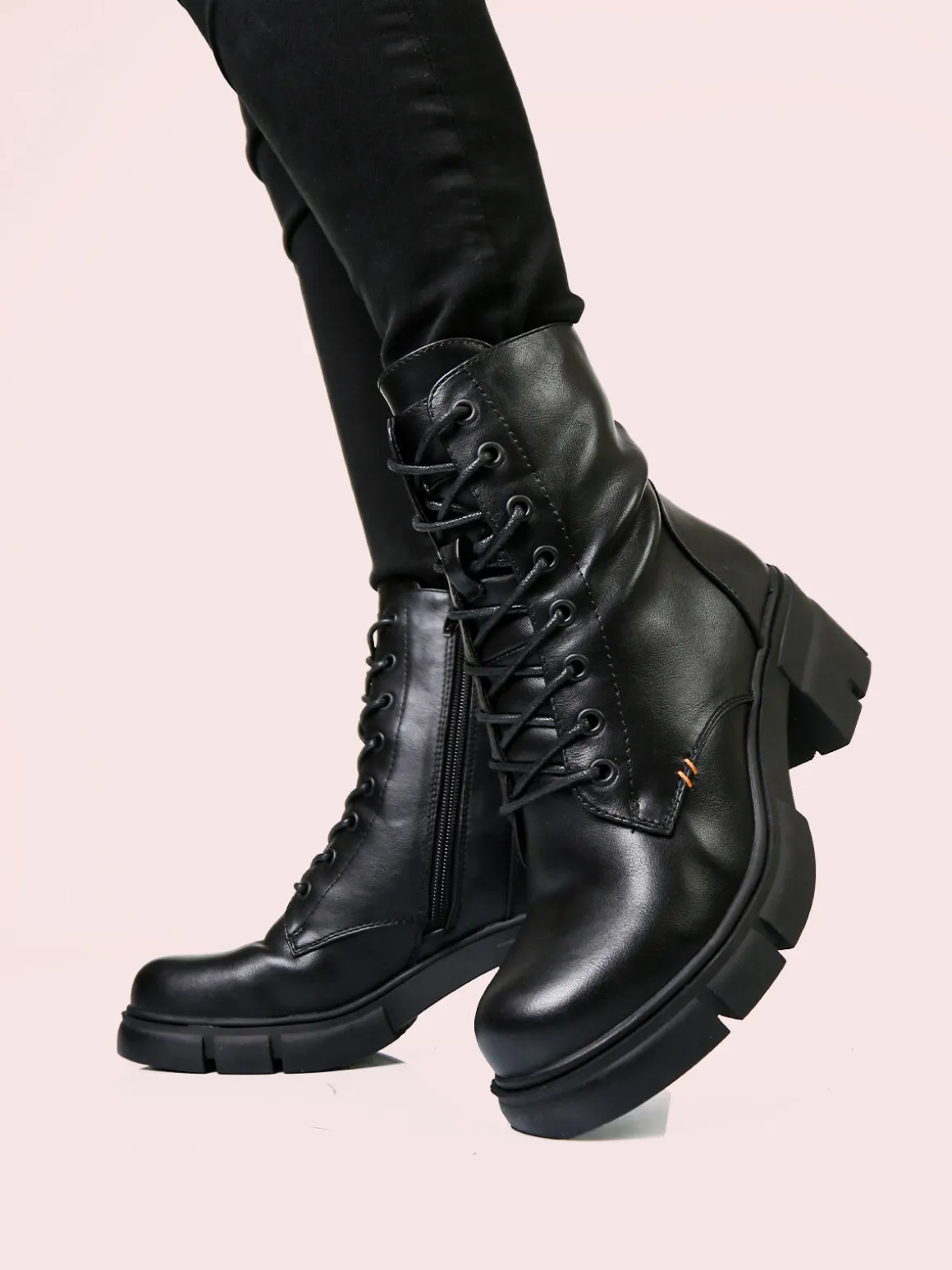 Marina Torres Anfibi donna chunky con lacci e zip - nero