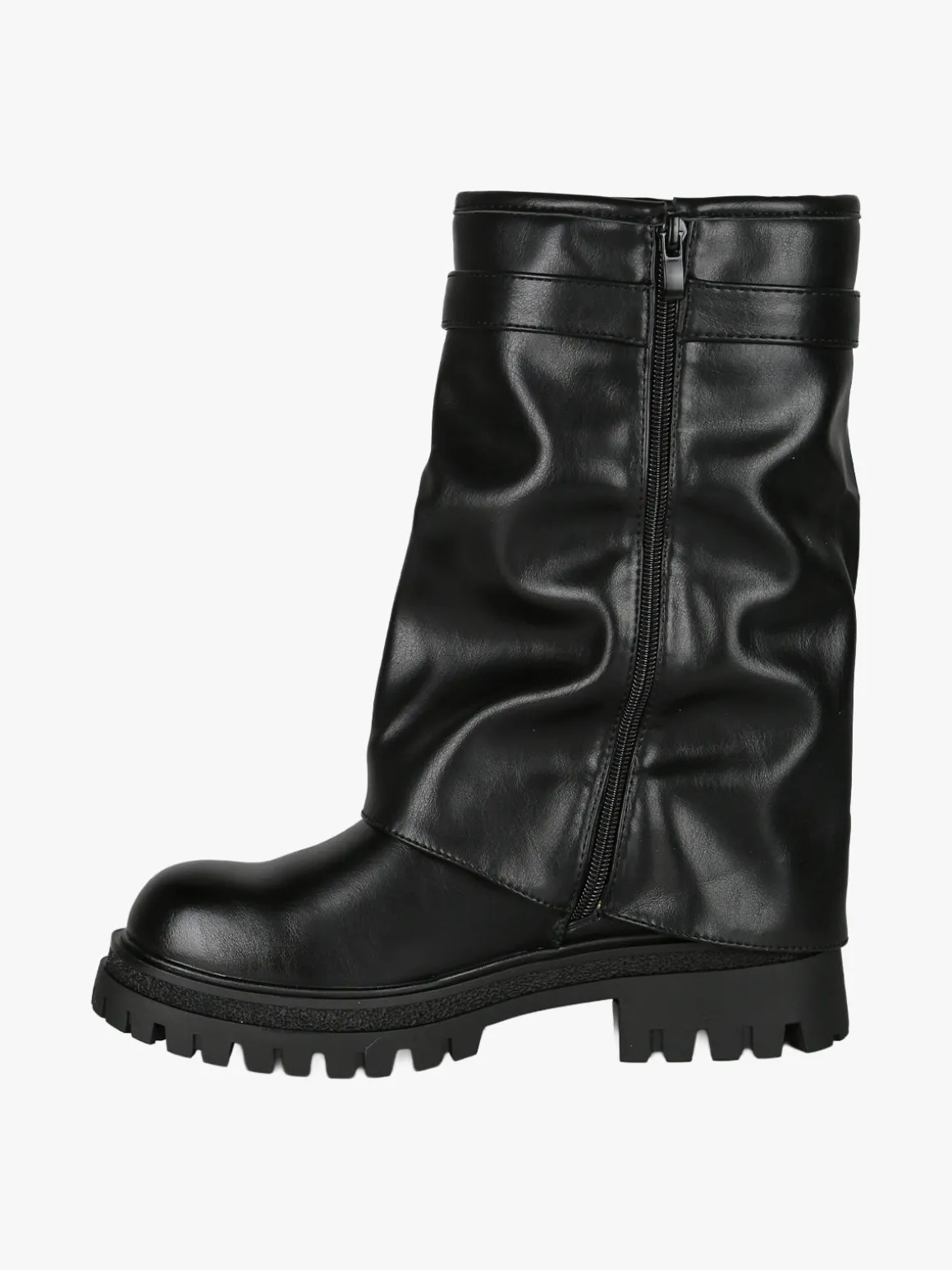 Martin Pescatore Stivaletti chunky donna a doppio strato con fibbia e zip - nero