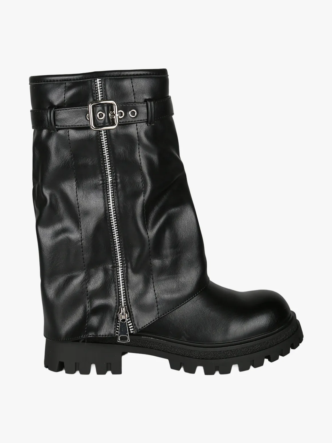 Martin Pescatore Stivaletti chunky donna a doppio strato con fibbia e zip - nero