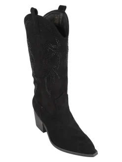 Martin Pescatore Stivali donna texani con strass in tessuto scamosciato