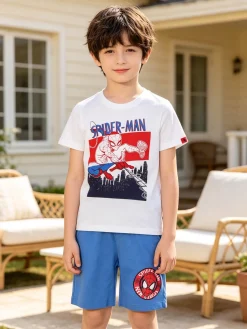 Marvel Spider-Man Completo corto da bambino in cotone con t-shirt e bermuda - bianco