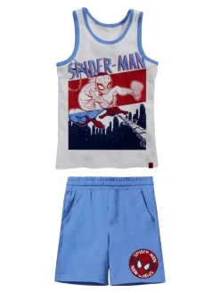 Marvel Spider-Man Completo corto da bambino in cotone con canotta e bermuda - bianco