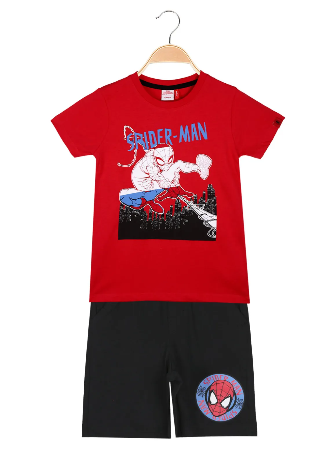Marvel Spider-Man Completo corto da bambino in cotone con t-shirt e bermuda - rosso