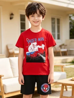 Marvel Spider-Man Completo corto da bambino in cotone con t-shirt e bermuda - rosso