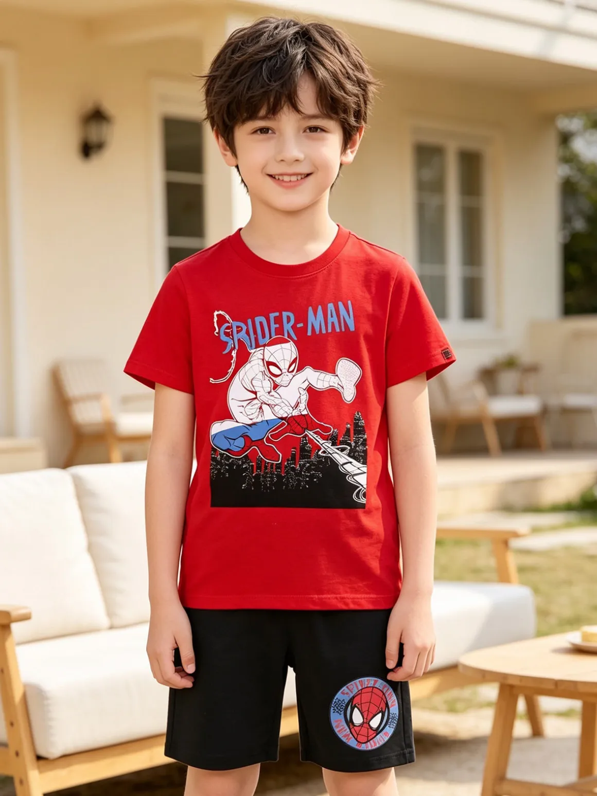 Marvel Spider-Man Completo corto da bambino in cotone con t-shirt e bermuda - rosso