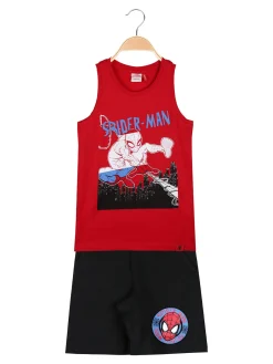 Marvel Spider-Man Completo corto da bambino in cotone con canotta e bermuda - rosso