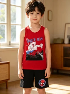 Marvel Spider-Man Completo corto da bambino in cotone con canotta e bermuda - rosso