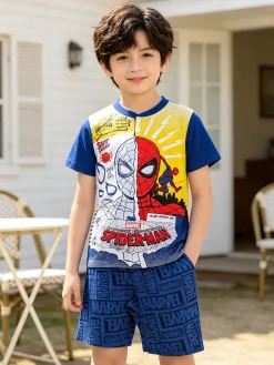 Marvel Spider-Man Pigiama corto da bambino in cotone con stampe - blu