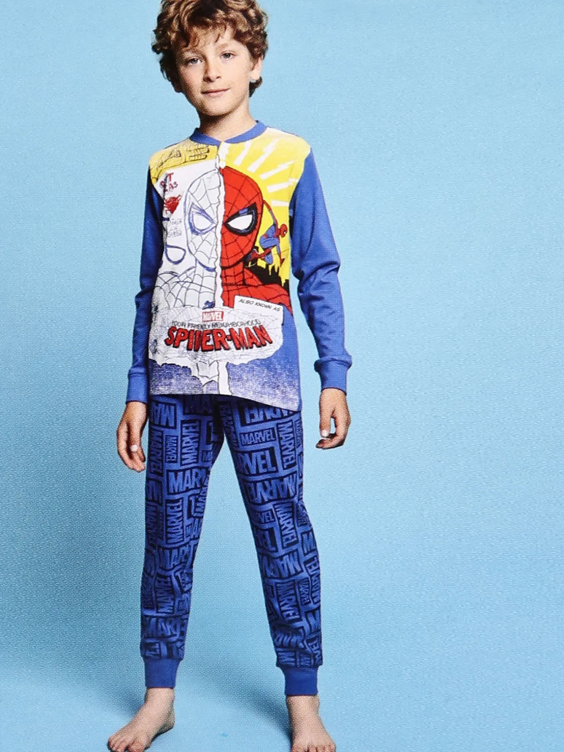 Marvel Spider-Man Pigiama lungo da bambino in cotone con stampe - blu