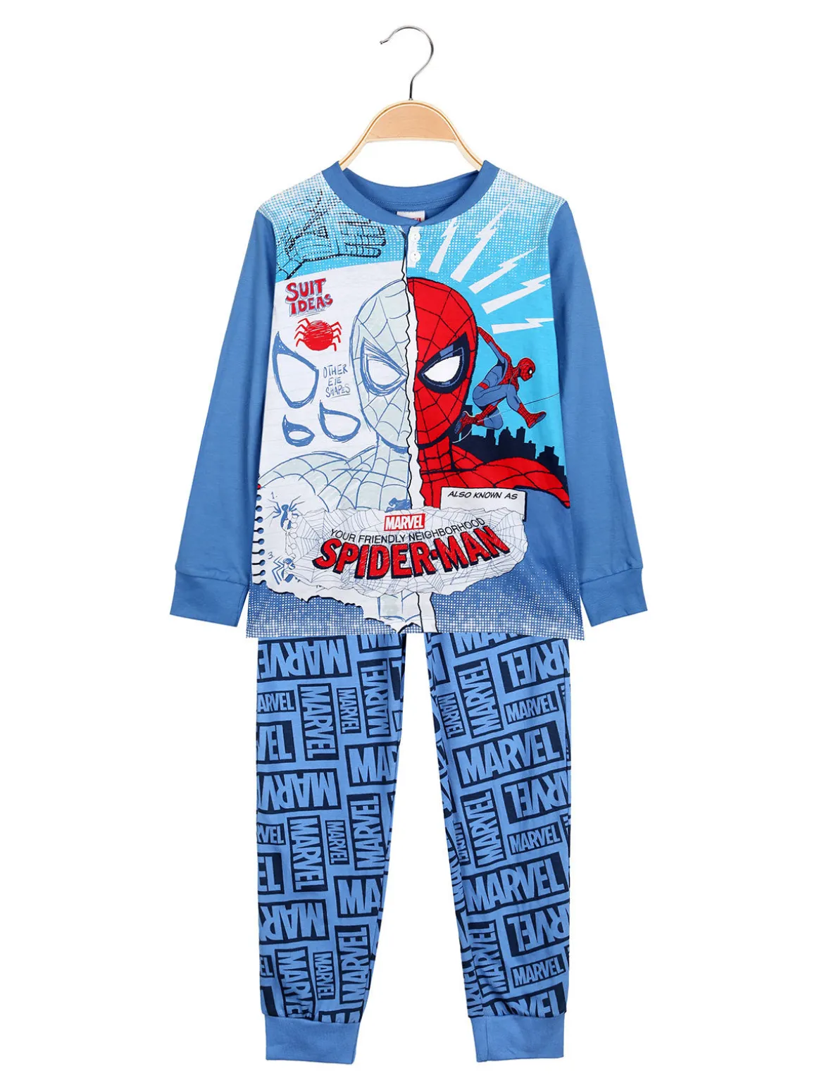Marvel Spider-Man Pigiama lungo da bambino in cotone con stampe - blu