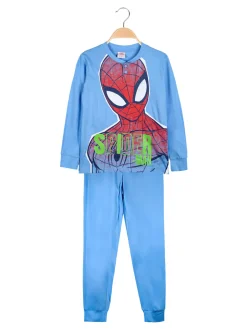 Marvel Spider-Man Pigiama lungo da bambino in cotone con stampa - azzurro