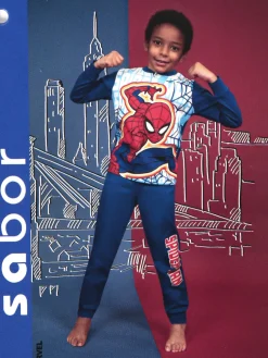 Marvel Spider-Man Pigiama lungo da bambino con stampa in cotone interlock