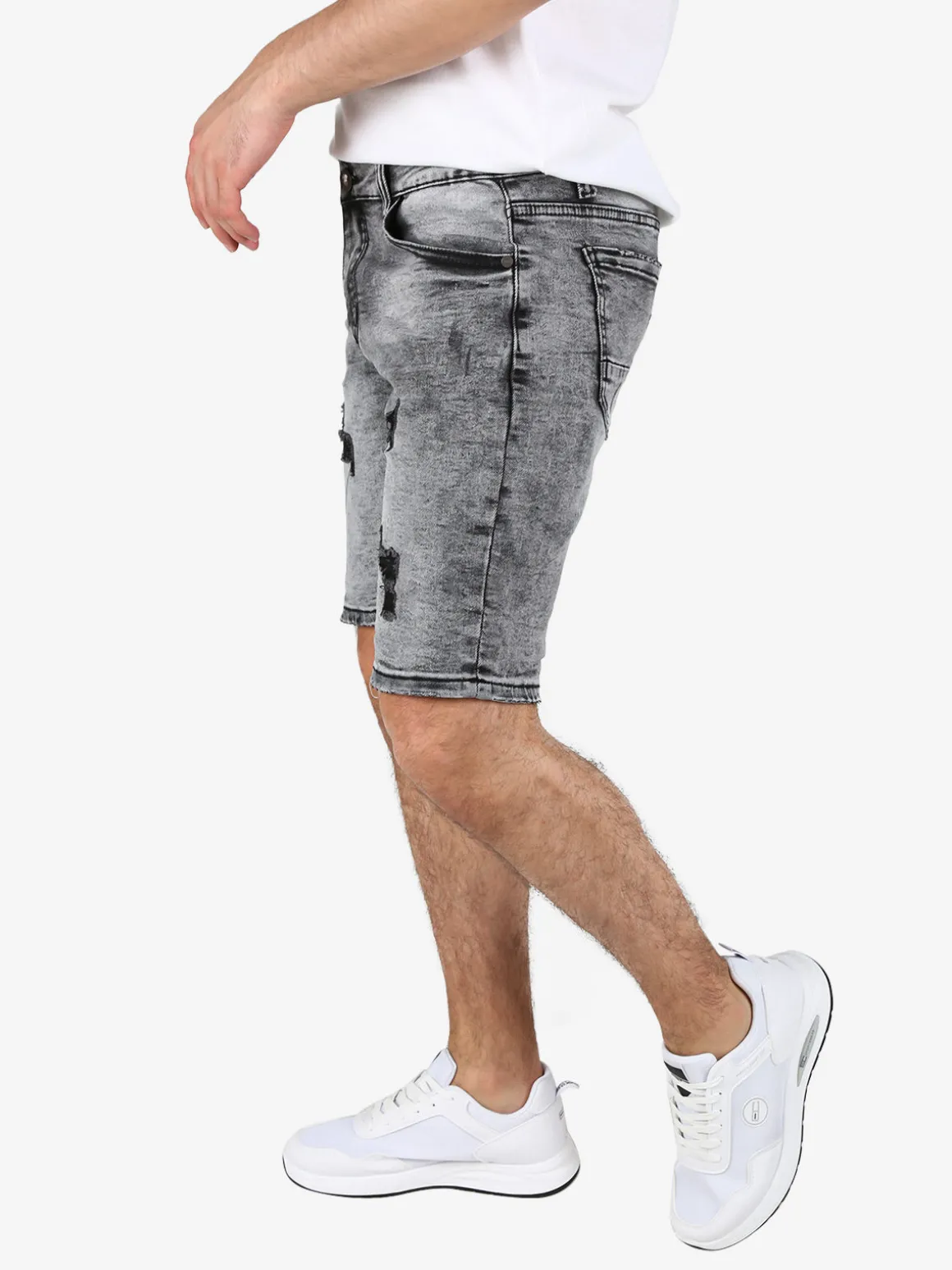Max & Liu Bermuda nero in jeans da uomo con strappi