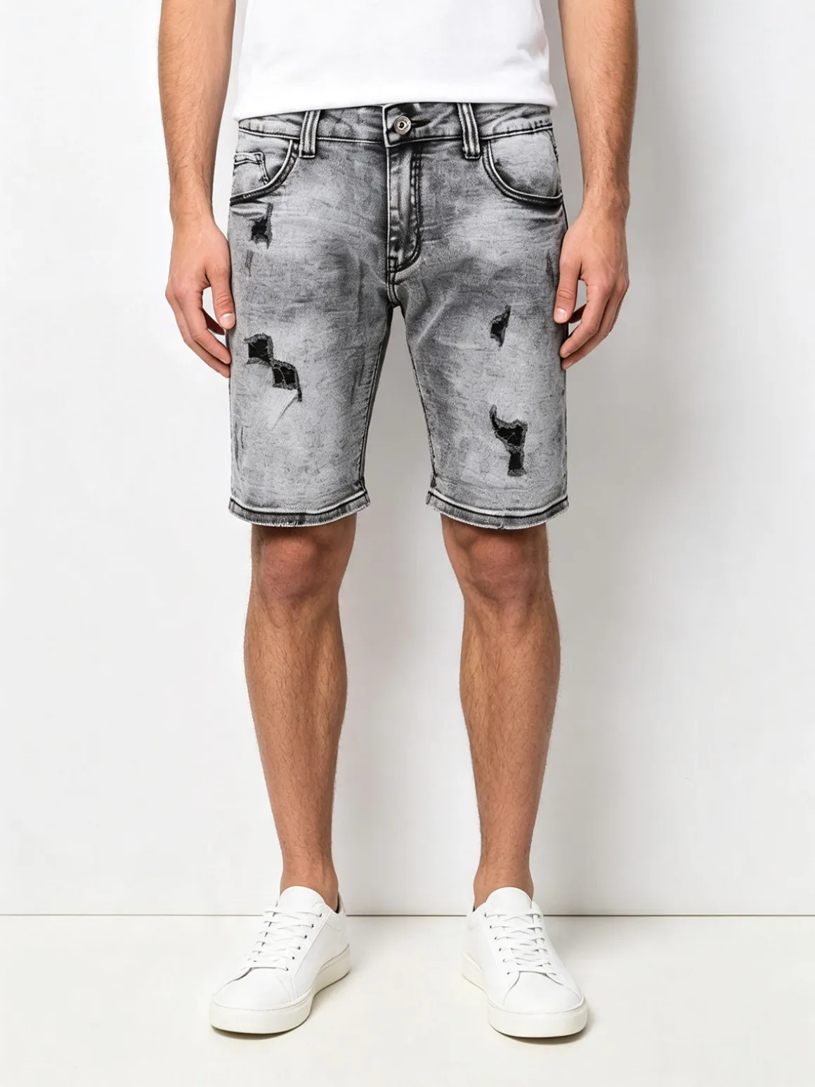 Max & Liu Bermuda nero in jeans da uomo con strappi