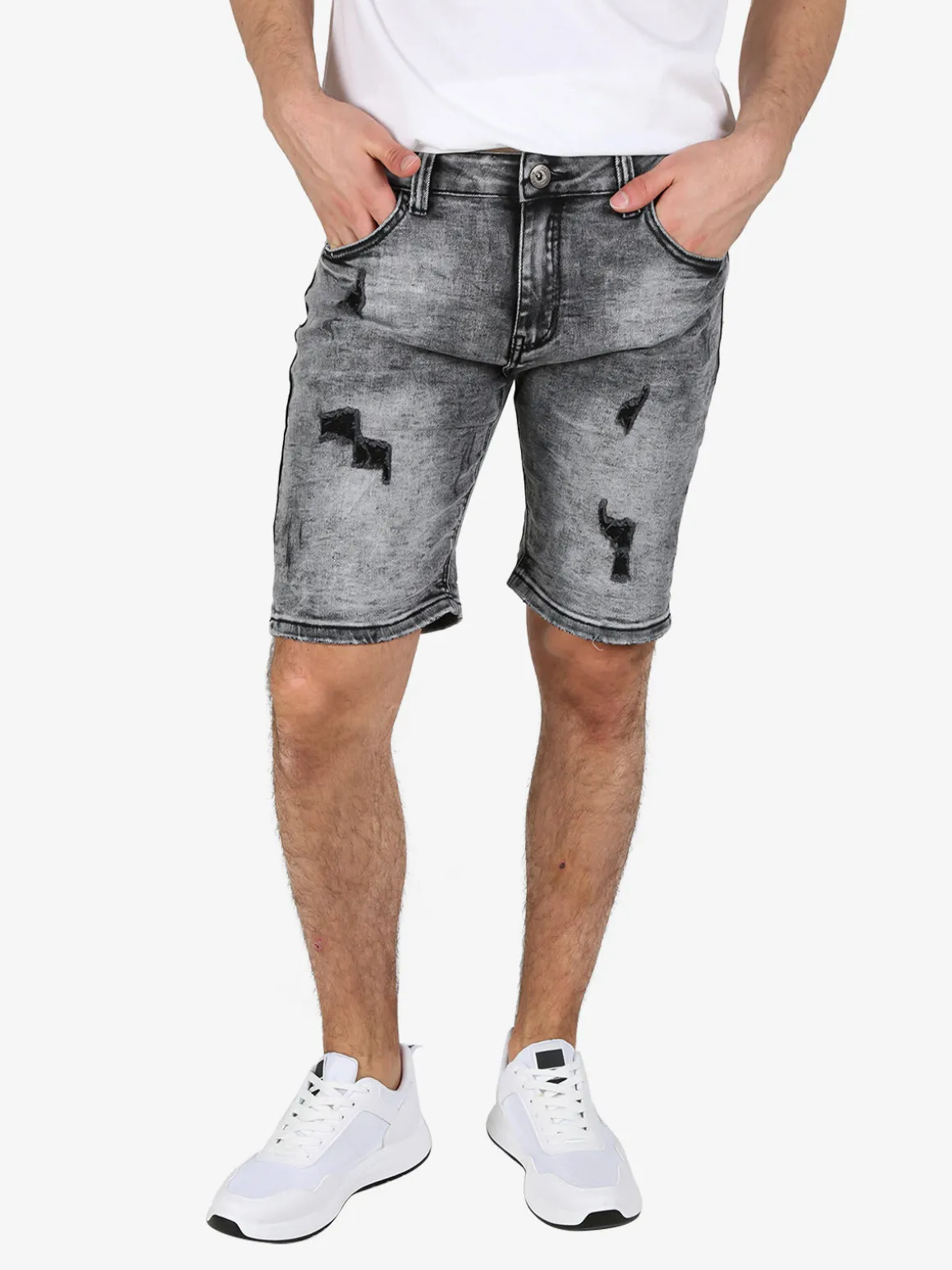 Max & Liu Bermuda nero in jeans da uomo con strappi