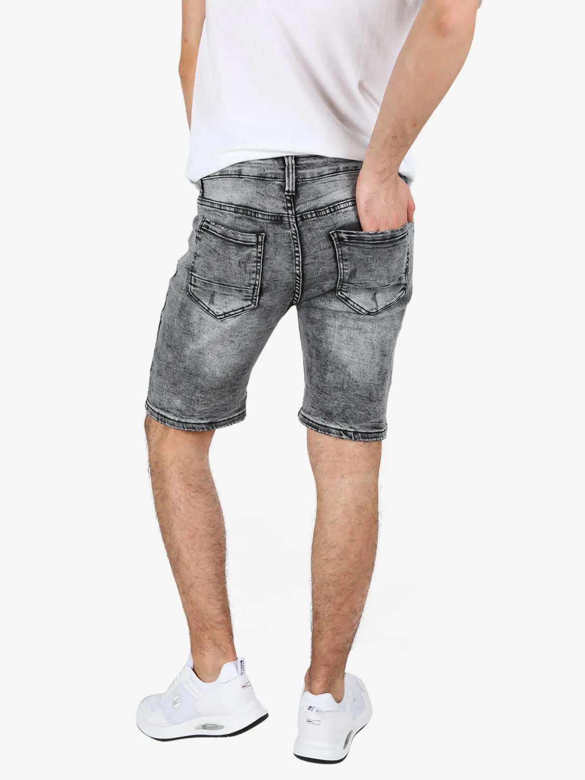 Max & Liu Bermuda nero in jeans da uomo con strappi