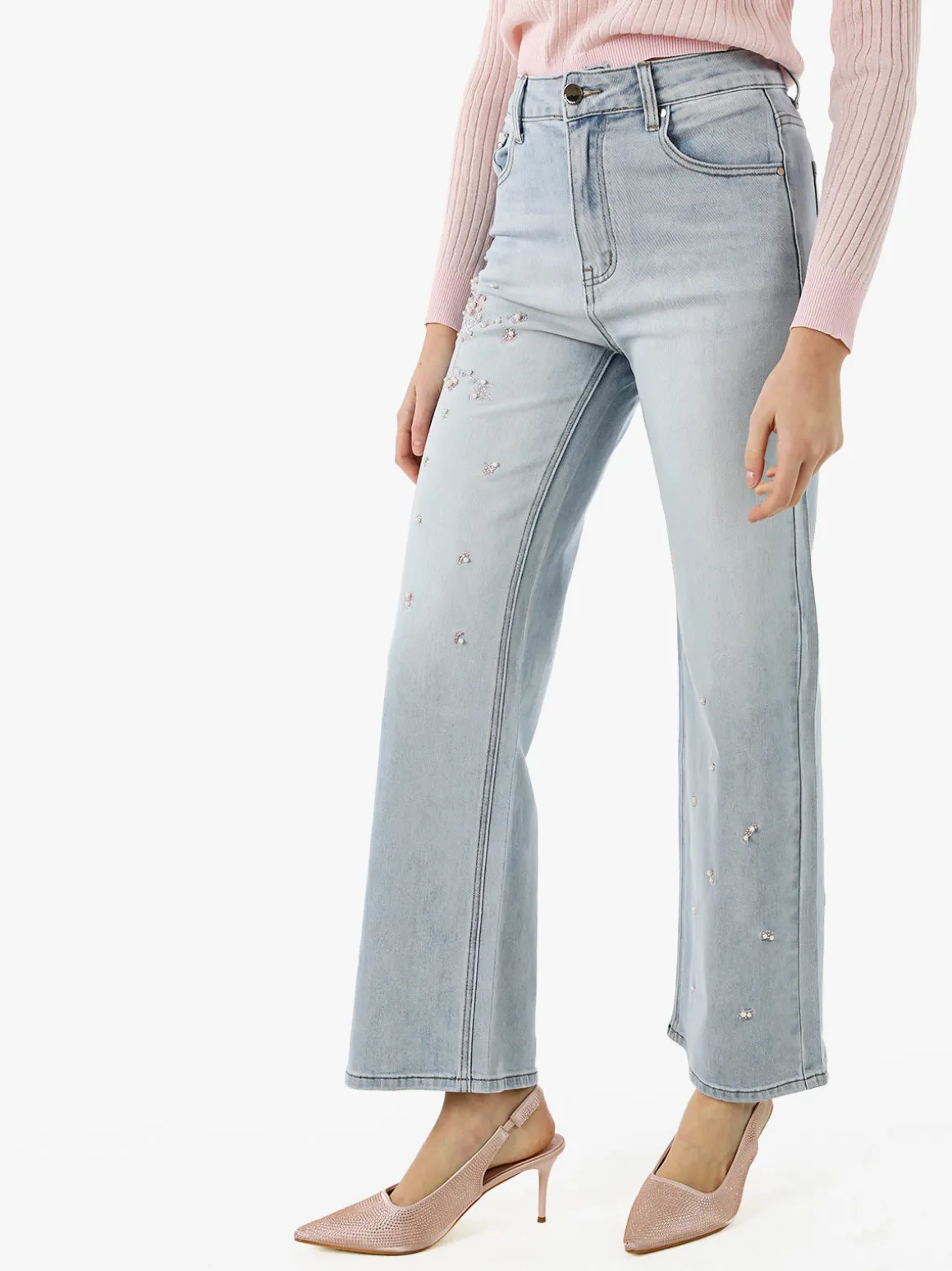 Max & Liu Jeans donna a gamba larga con ricami e perle - jeans