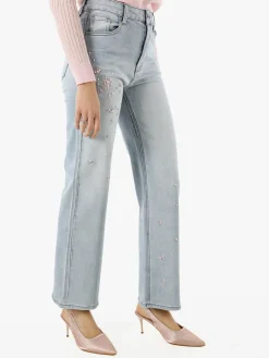 Max & Liu Jeans donna a gamba larga con ricami e perle - jeans