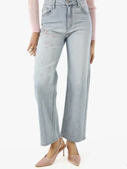Max & Liu Jeans donna a gamba larga con ricami e perle - jeans
