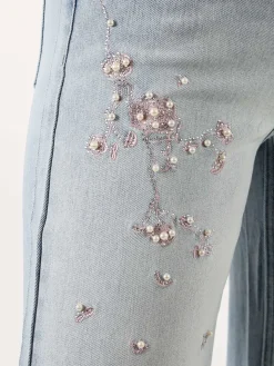Max & Liu Jeans donna a gamba larga con ricami e perle - jeans