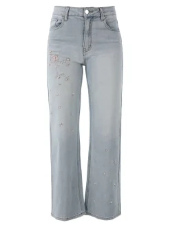 Max & Liu Jeans donna a gamba larga con ricami e perle - jeans