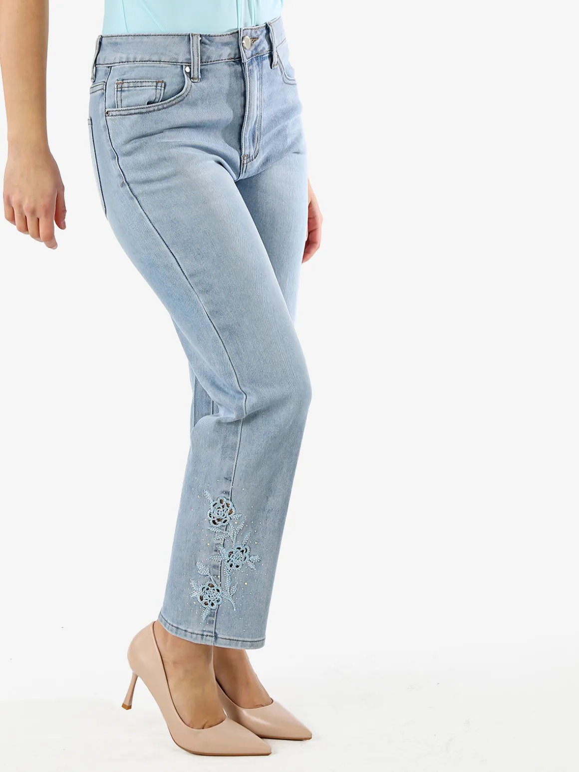 Max & Liu Jeans donna con ricami e strass sul finale - jeans