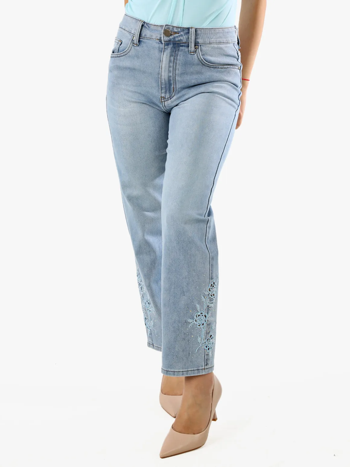 Max & Liu Jeans donna con ricami e strass sul finale - jeans