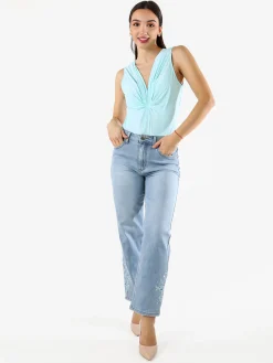 Max & Liu Jeans donna con ricami e strass sul finale - jeans