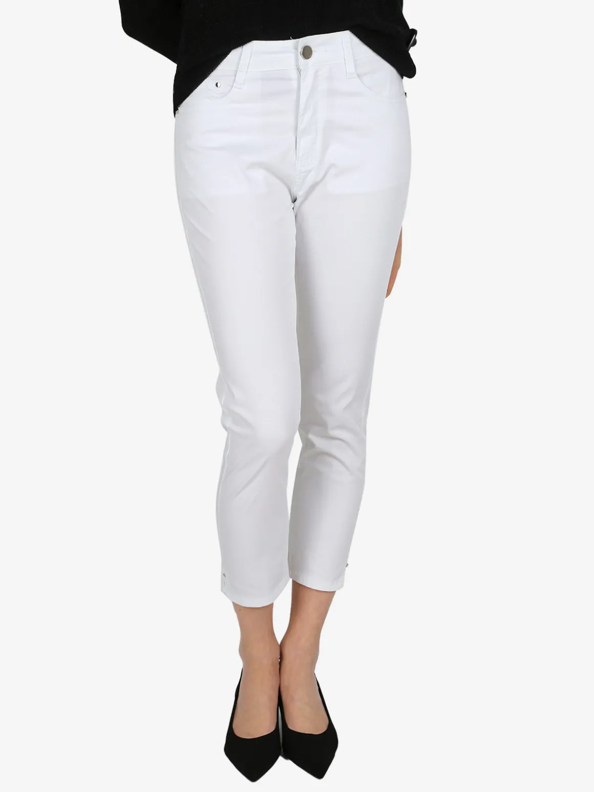 Max & Liu Pantaloni capri donna in cotone con piccolo spacco e strass sul finale