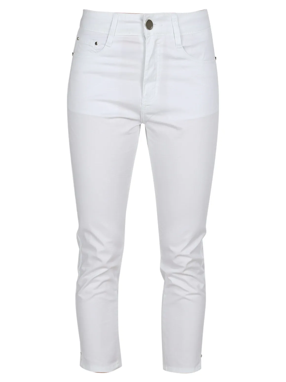 Max & Liu Pantaloni capri donna in cotone con piccolo spacco e strass sul finale