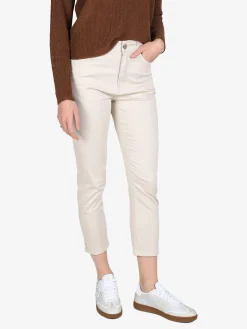 Max & Liu Pantaloni capri donna in cotone con piccolo spacco e strass sul finale