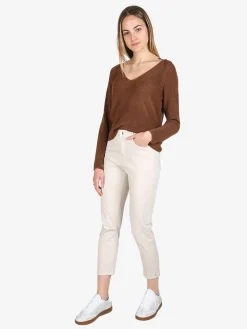 Max & Liu Pantaloni capri donna in cotone con piccolo spacco e strass sul finale