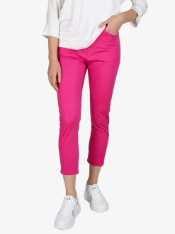 Max & Liu Pantaloni capri donna in cotone con piccolo spacco e strass sul finale