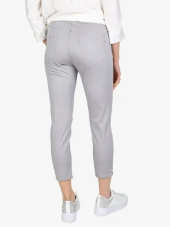 Max & Liu Pantaloni capri donna in cotone con piccolo spacco e strass sul finale