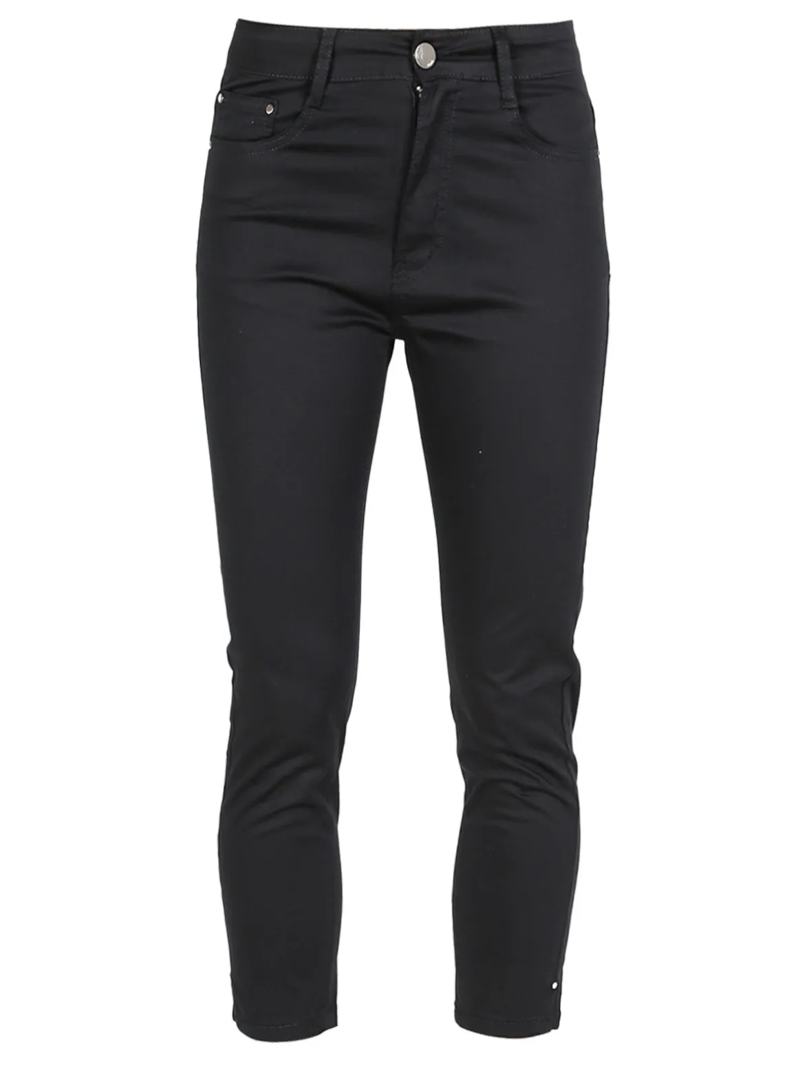 Max & Liu Pantaloni capri donna in cotone con piccolo spacco e strass sul finale