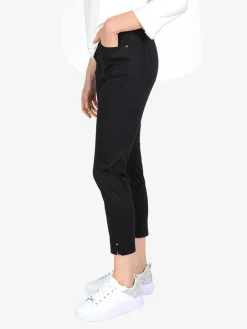 Max & Liu Pantaloni capri donna in cotone con piccolo spacco e strass sul finale